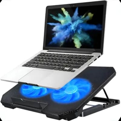 suporte notebook base led refrigerada ventilação silenciosa cor preto led azul ajustável 2 cooler ventoinha até 17 polegadas