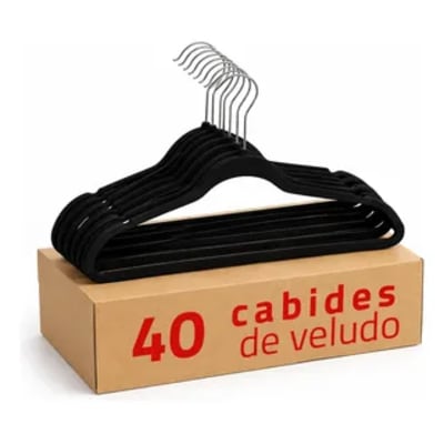 vittak kit 50 cabides veludo de roupa antideslizante slim adulto cor preto utensílios de uso doméstico