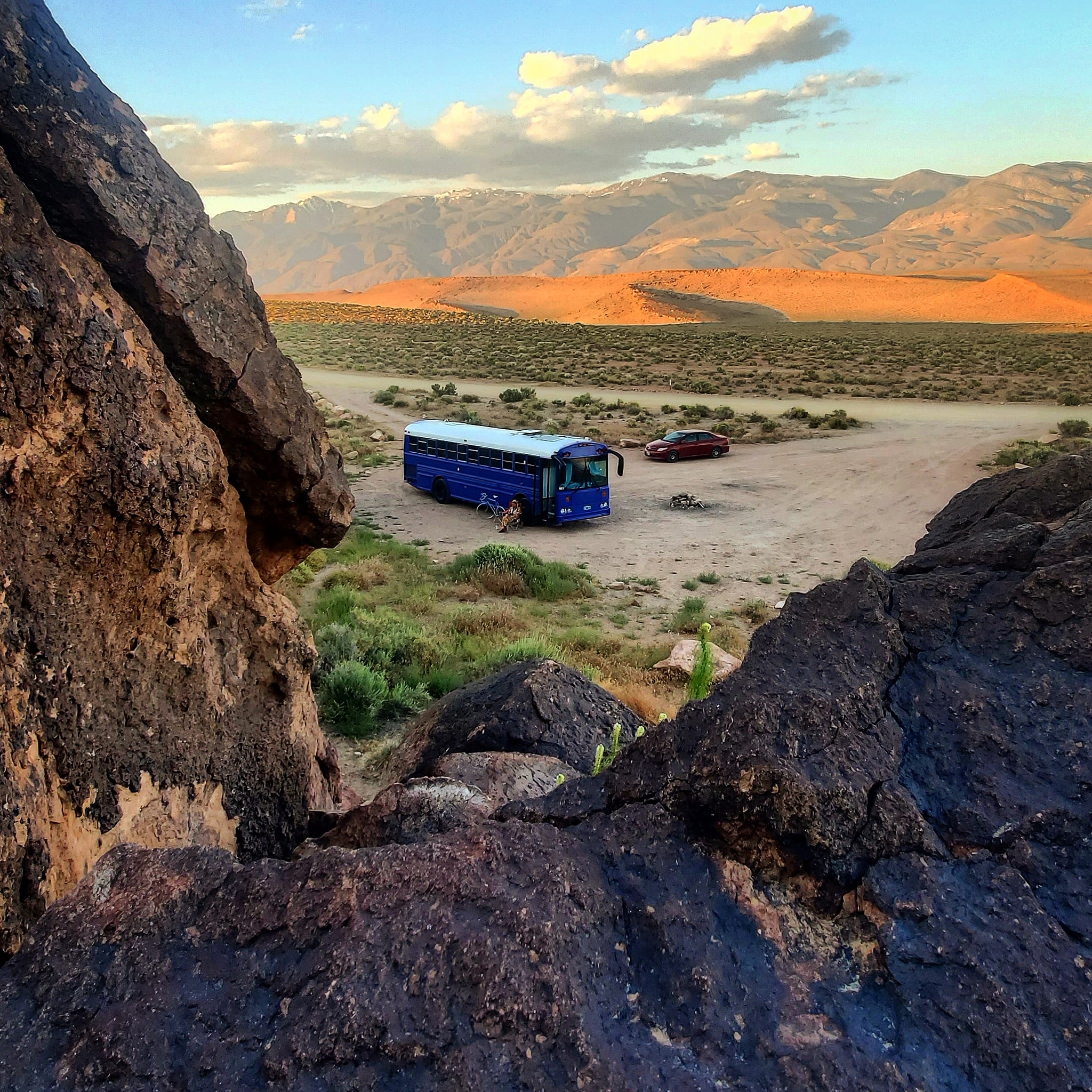 Skoolie in Volcanic Tablelands California