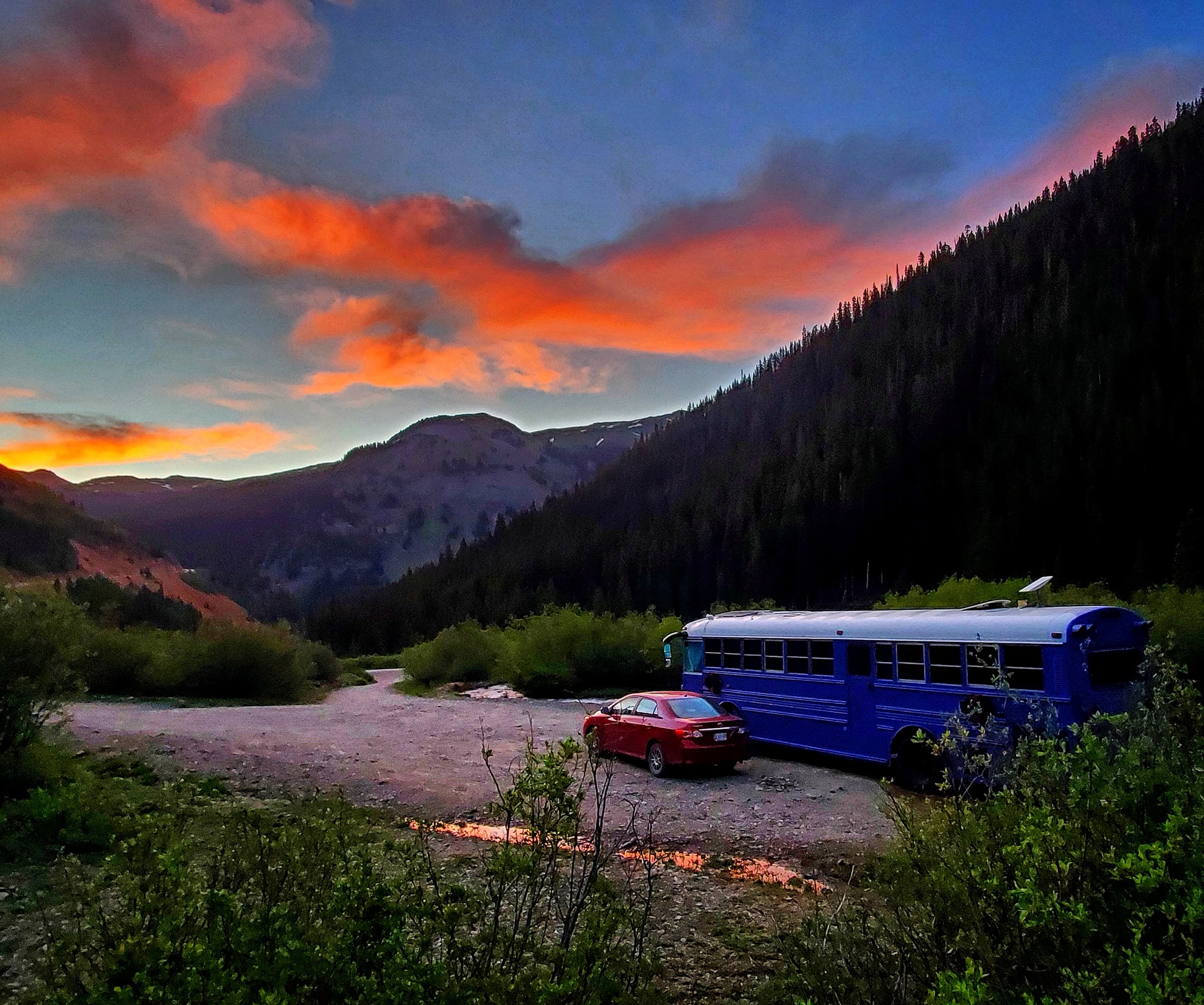 Skoolie Sunset in the Mountains