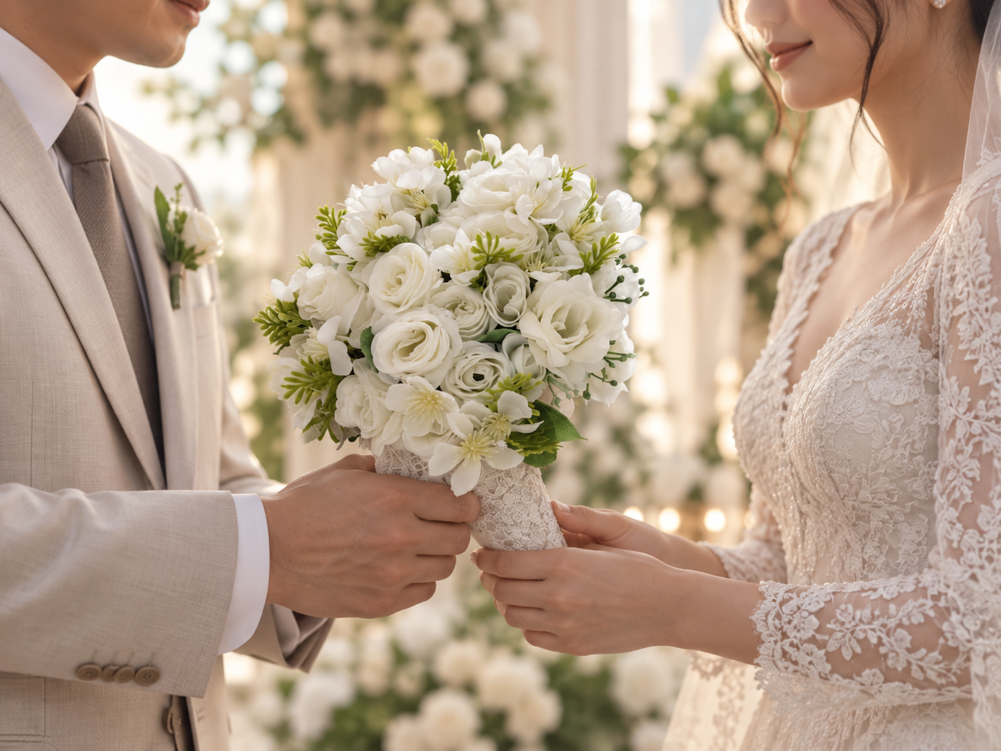 Ivory Lace Flower Bouquet thumbnail 4