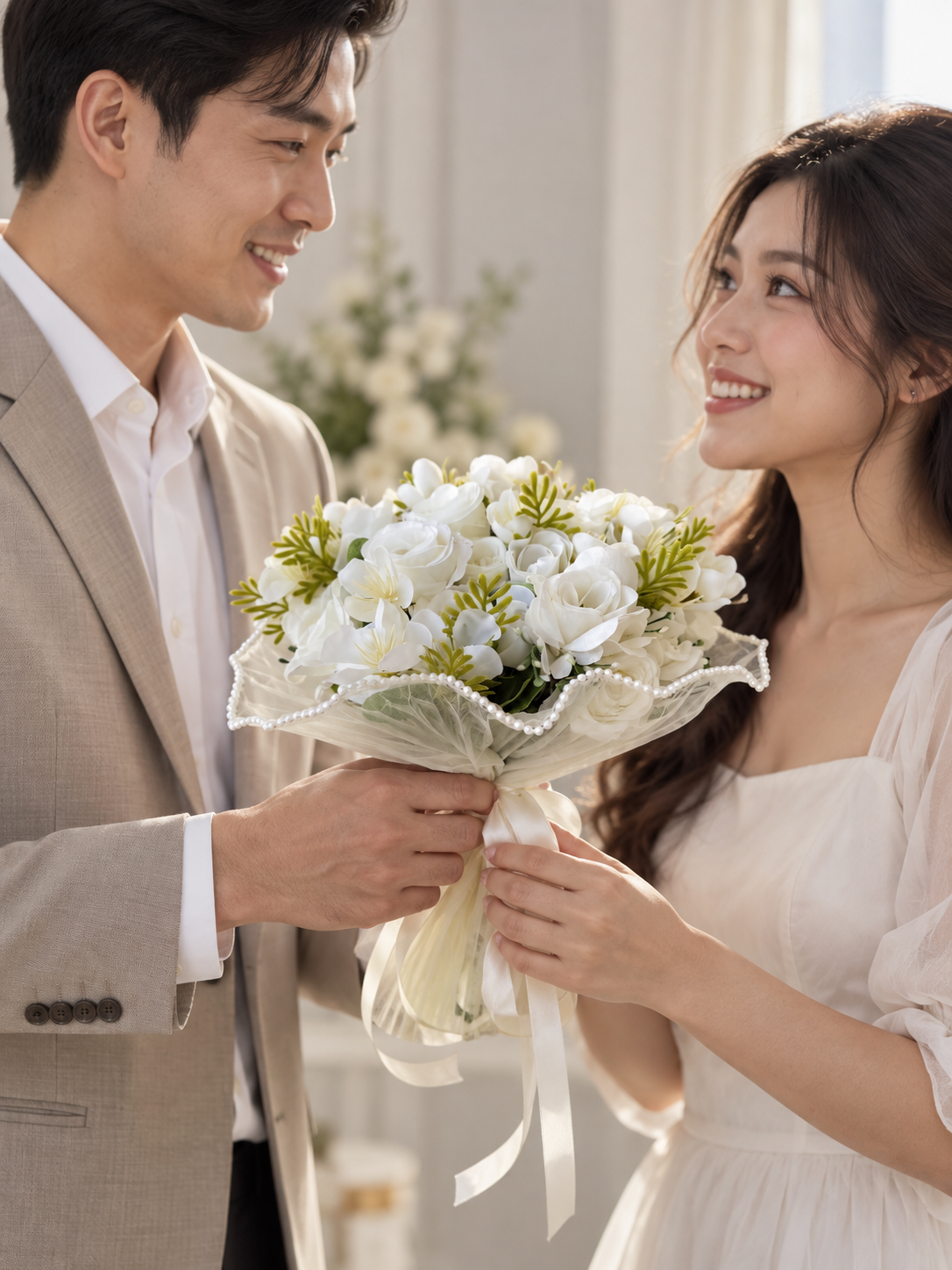 Ivory Pearl Lace Bouquet thumbnail 4