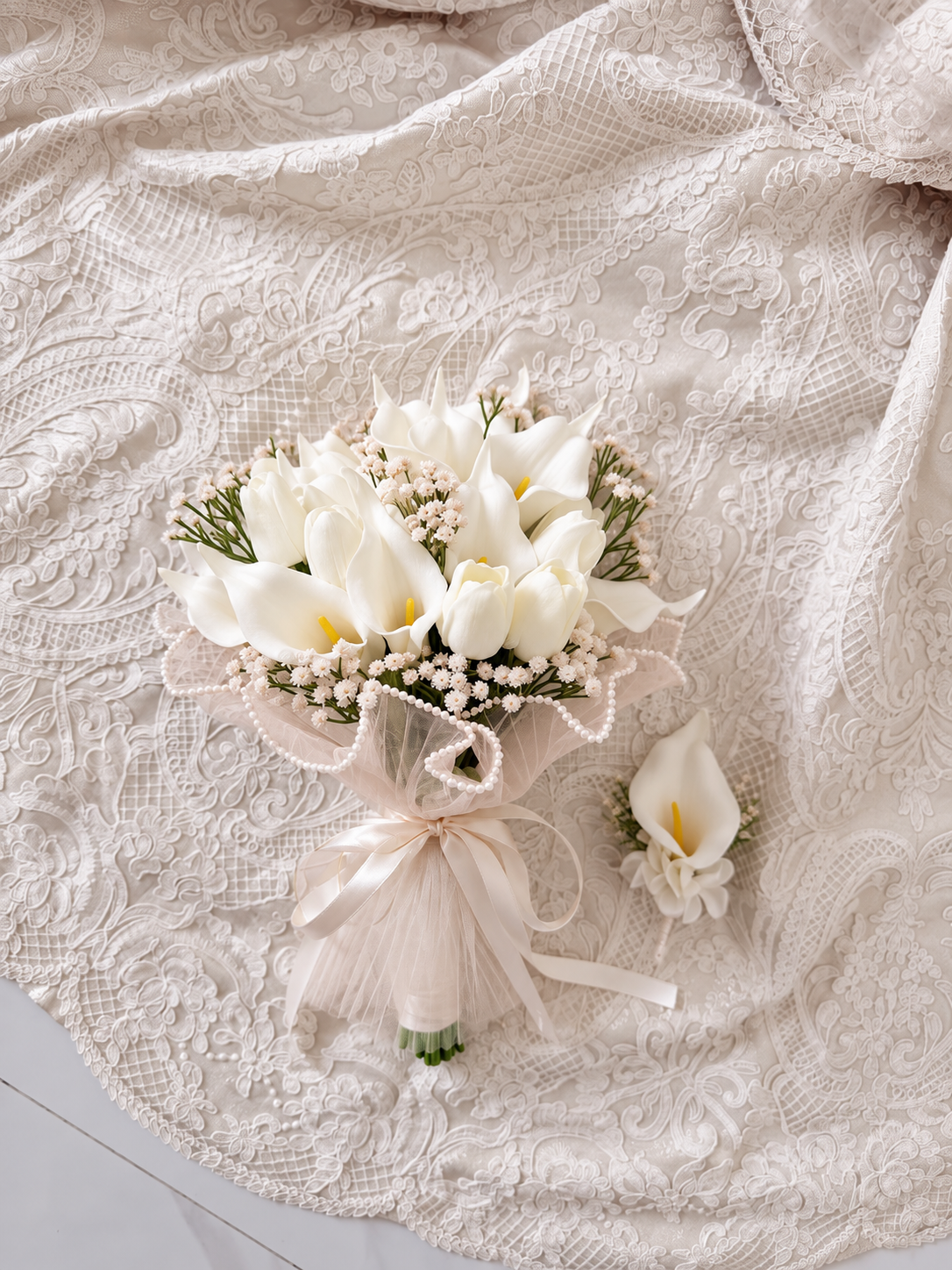 Ivory Lace Calla Bouquet thumbnail 3