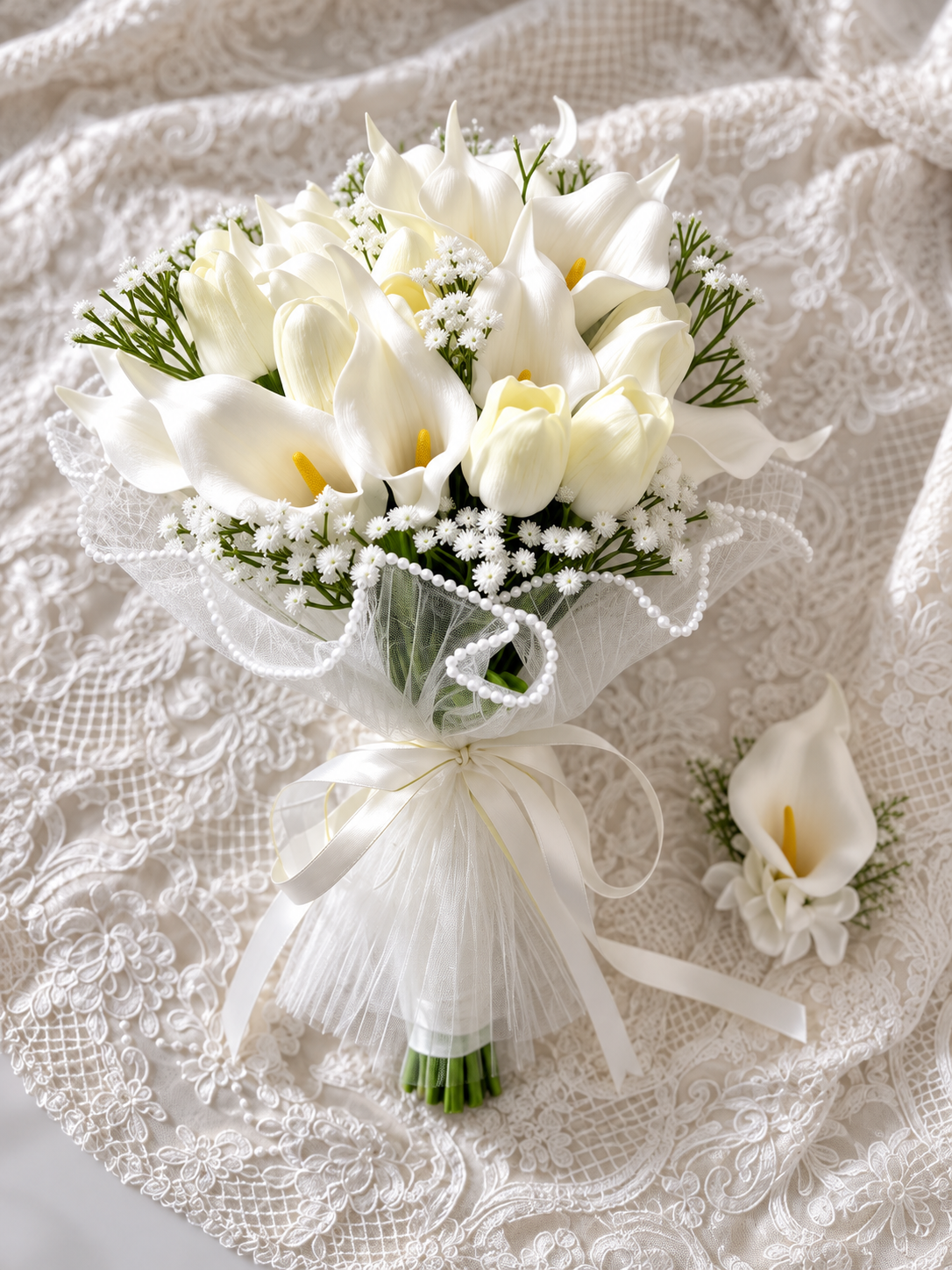 Ivory Lace Calla Bouquet thumbnail 2