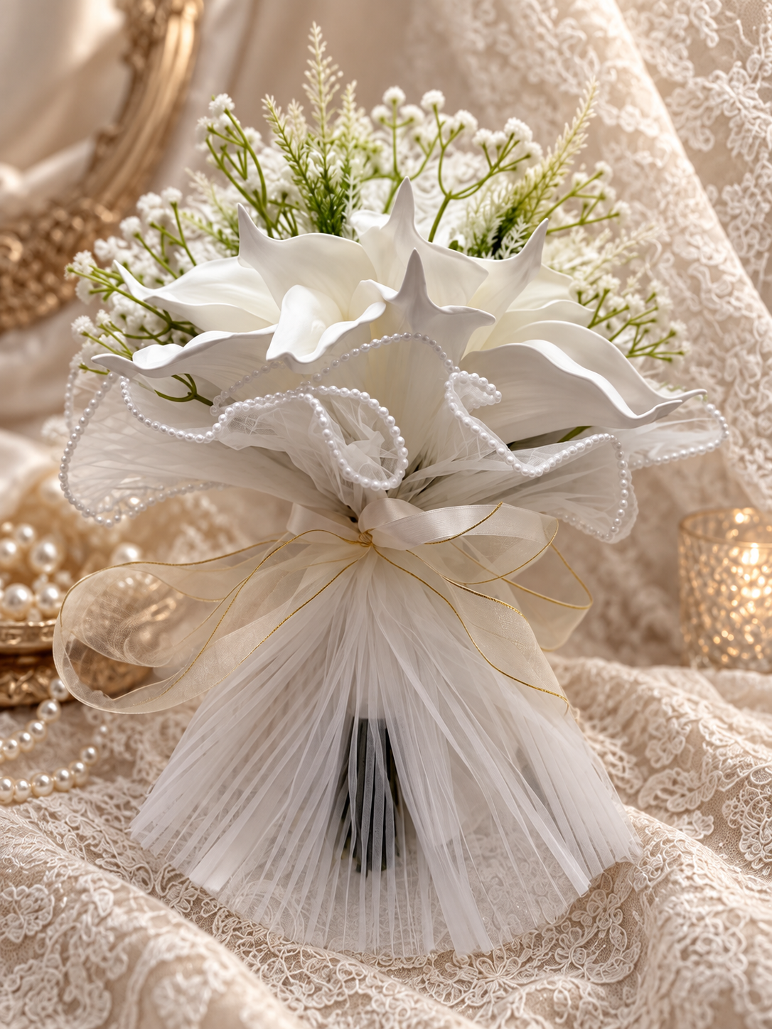 Ivory Pearl Lace Bouquet thumbnail 5