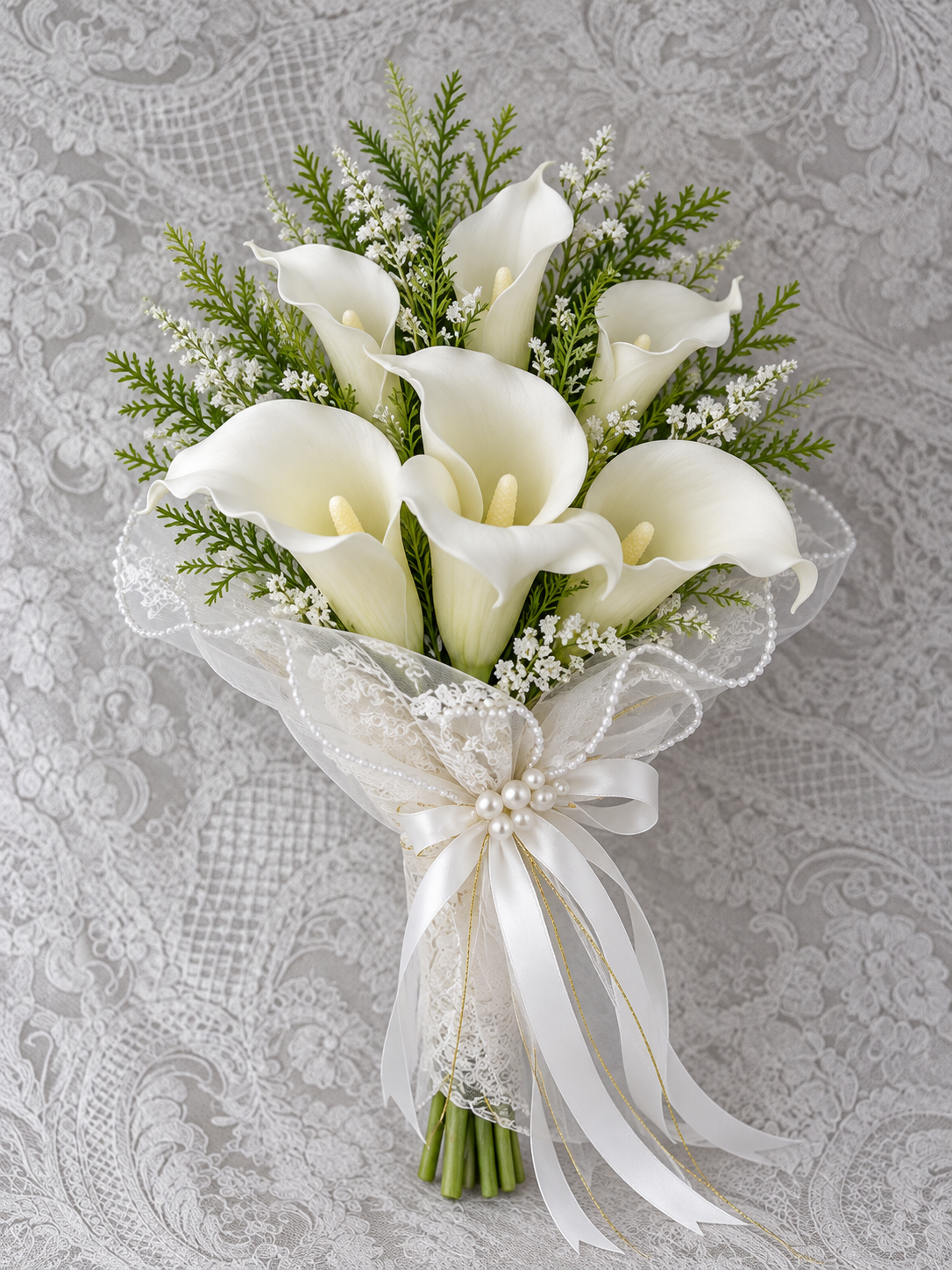 Ivory Pearl Lace Calla Bouquet thumbnail 3