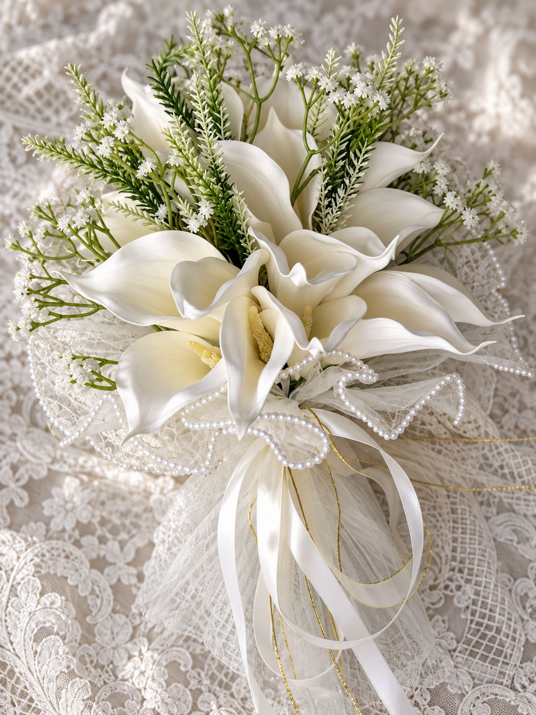 Ivory Pearl Lace Calla Bouquet thumbnail 2