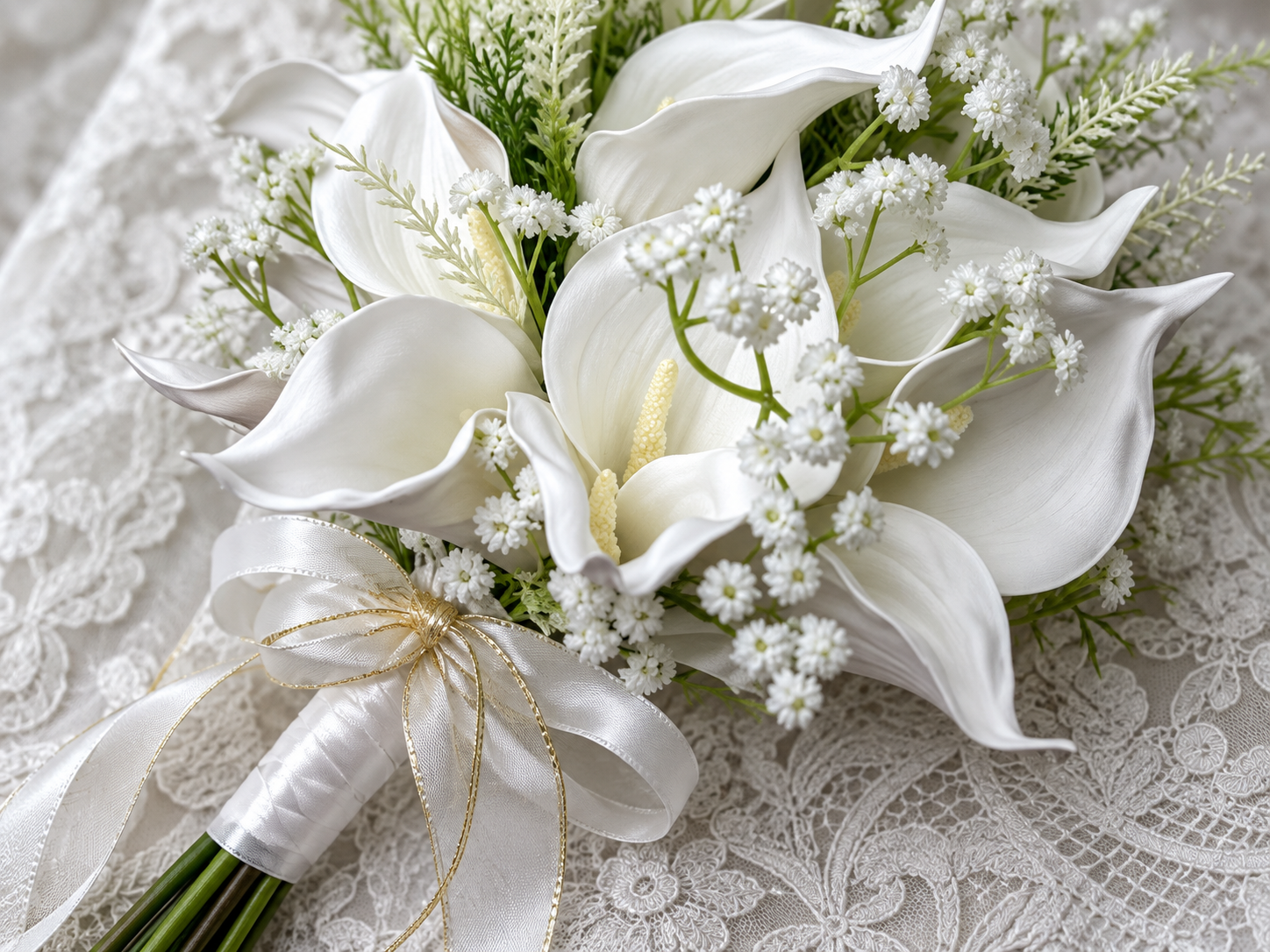Ivory Pearl Lace Calla Bouquet thumbnail 2