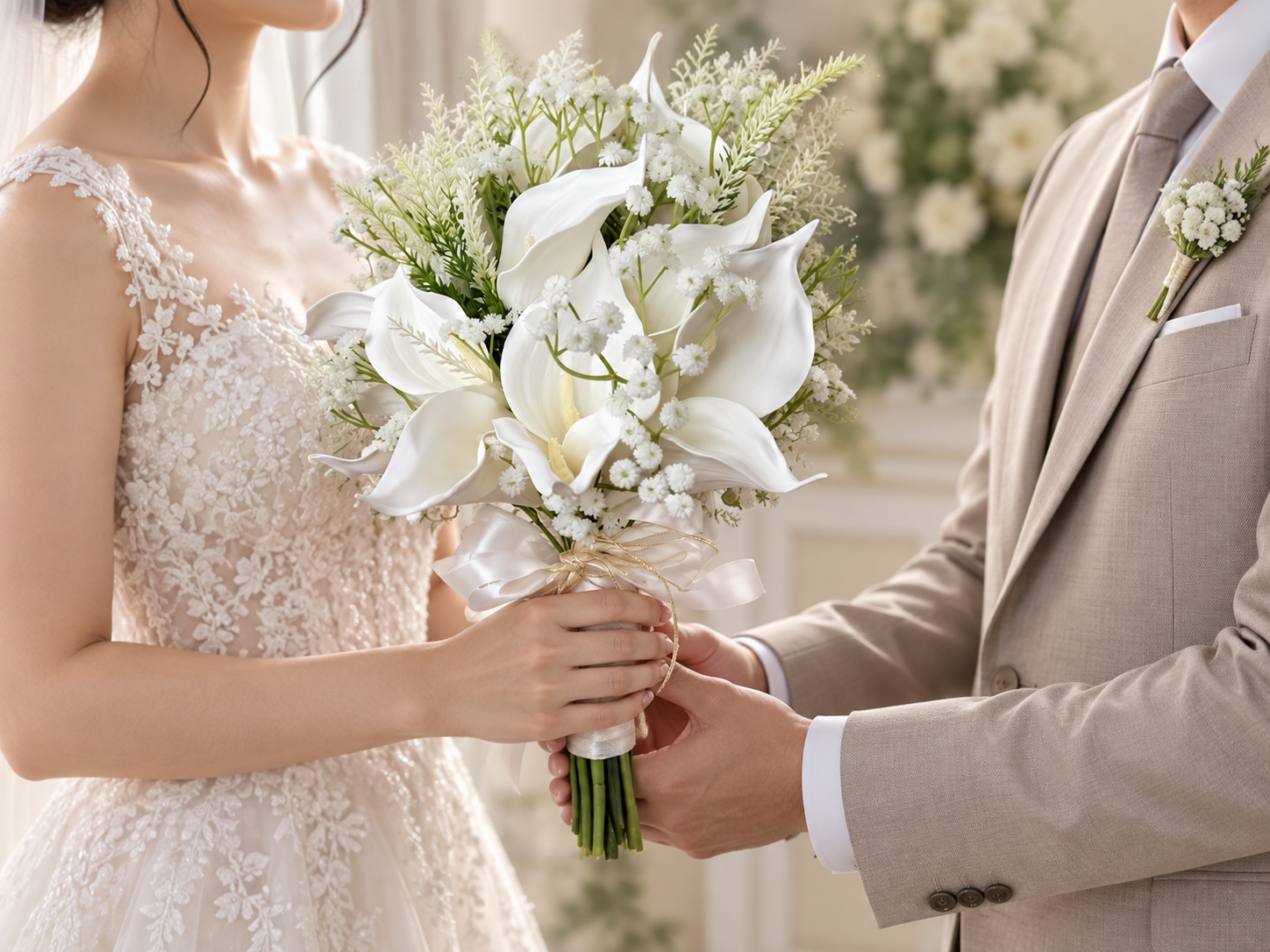 Ivory Pearl Lace Calla Bouquet thumbnail 4