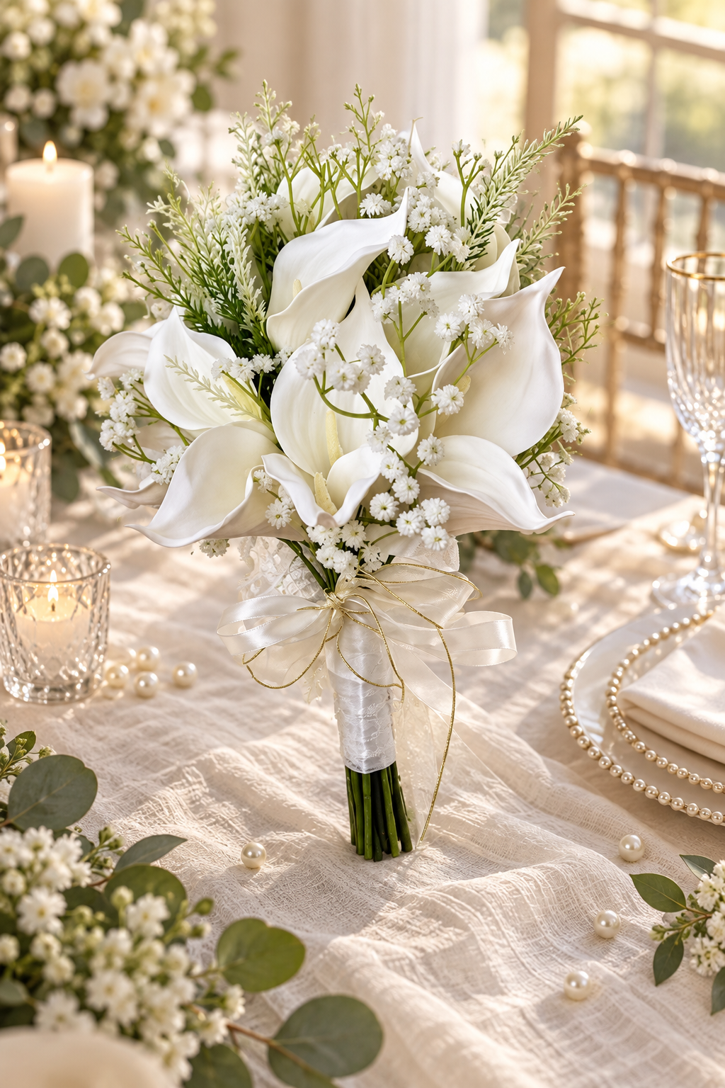 Ivory Pearl Lace Calla Bouquet thumbnail 5