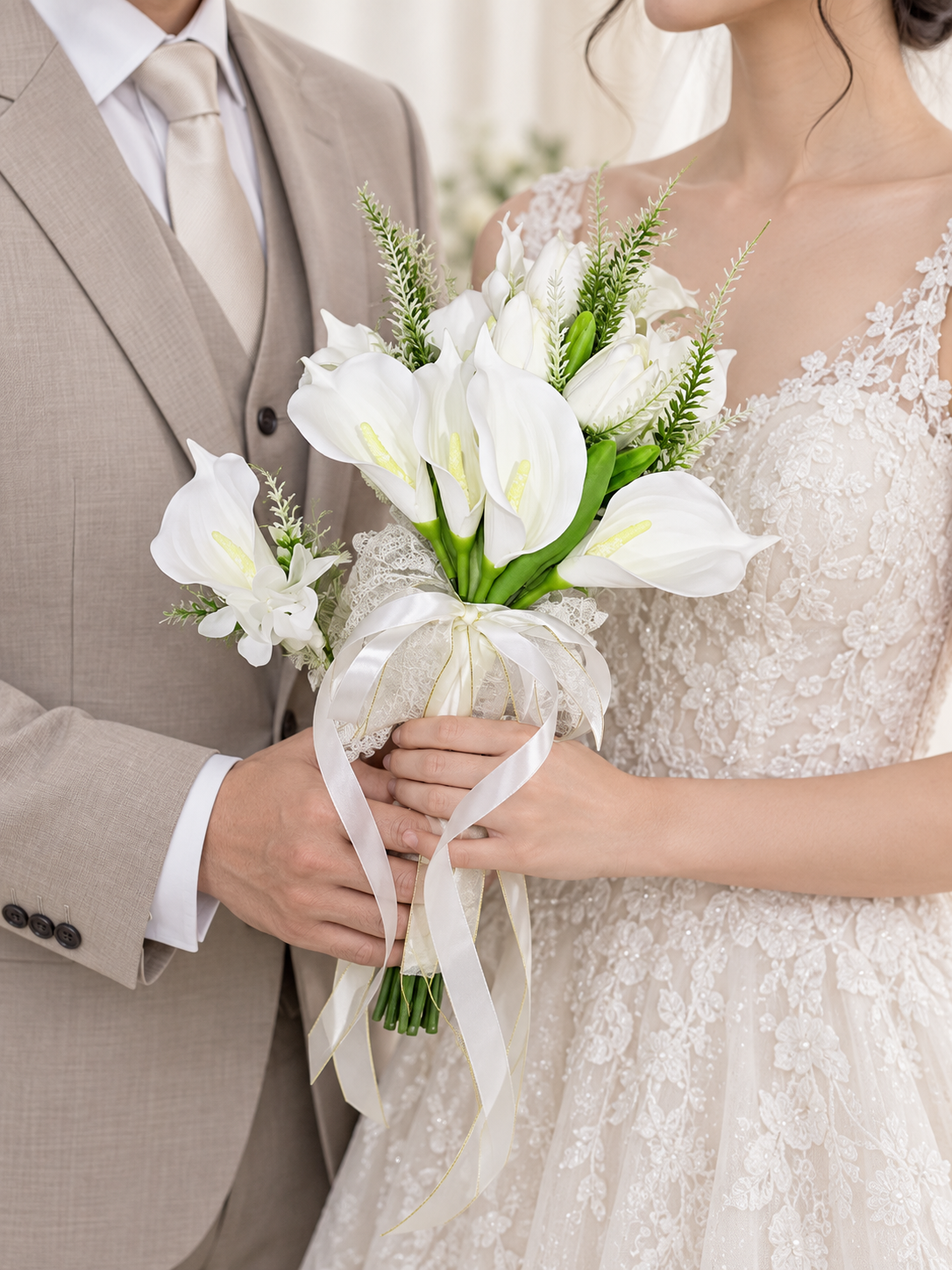 Ivory Pearl Lace Calla Bouquet thumbnail 4