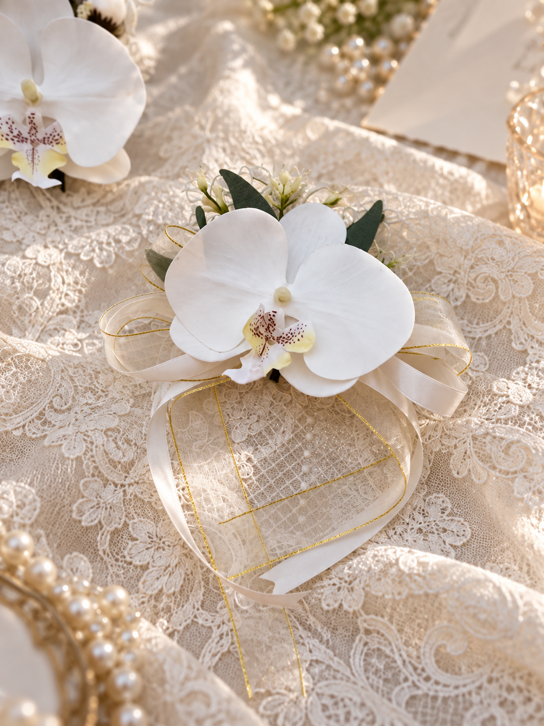 Ivory Lace Orchid Corsage thumbnail 5
