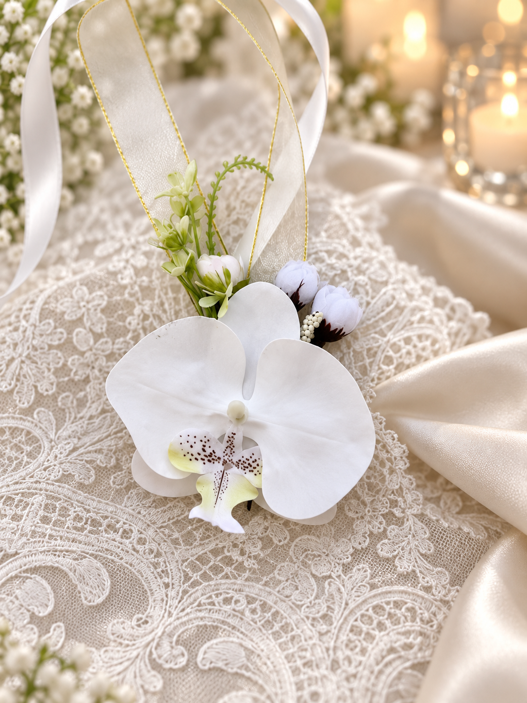 Ivory Lace Orchid Corsage thumbnail 5