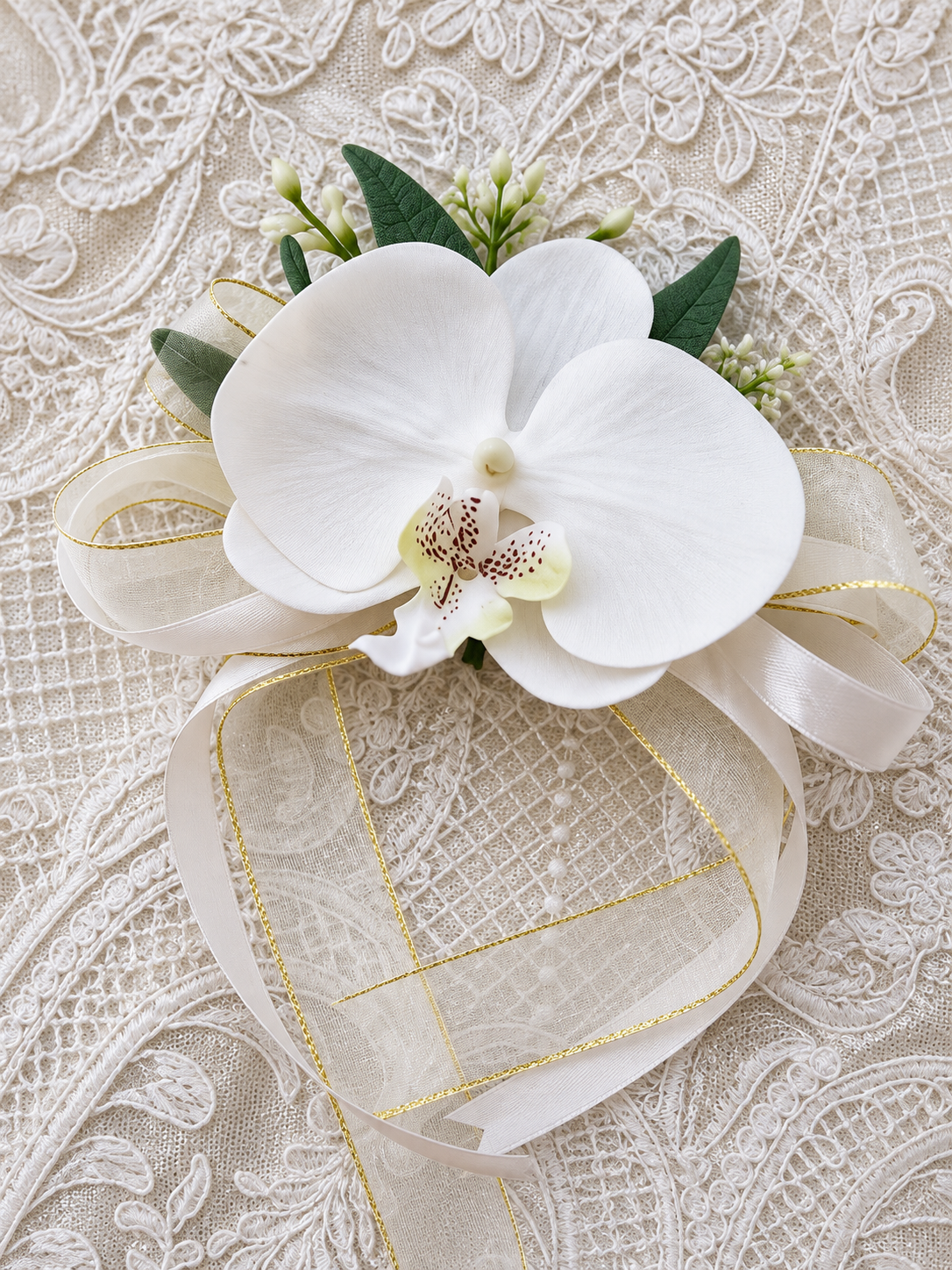 Ivory Lace Orchid Corsage thumbnail 2