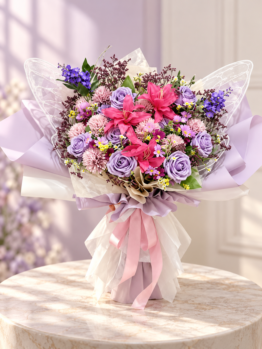 Blush Violet Garden Bouquet thumbnail 5