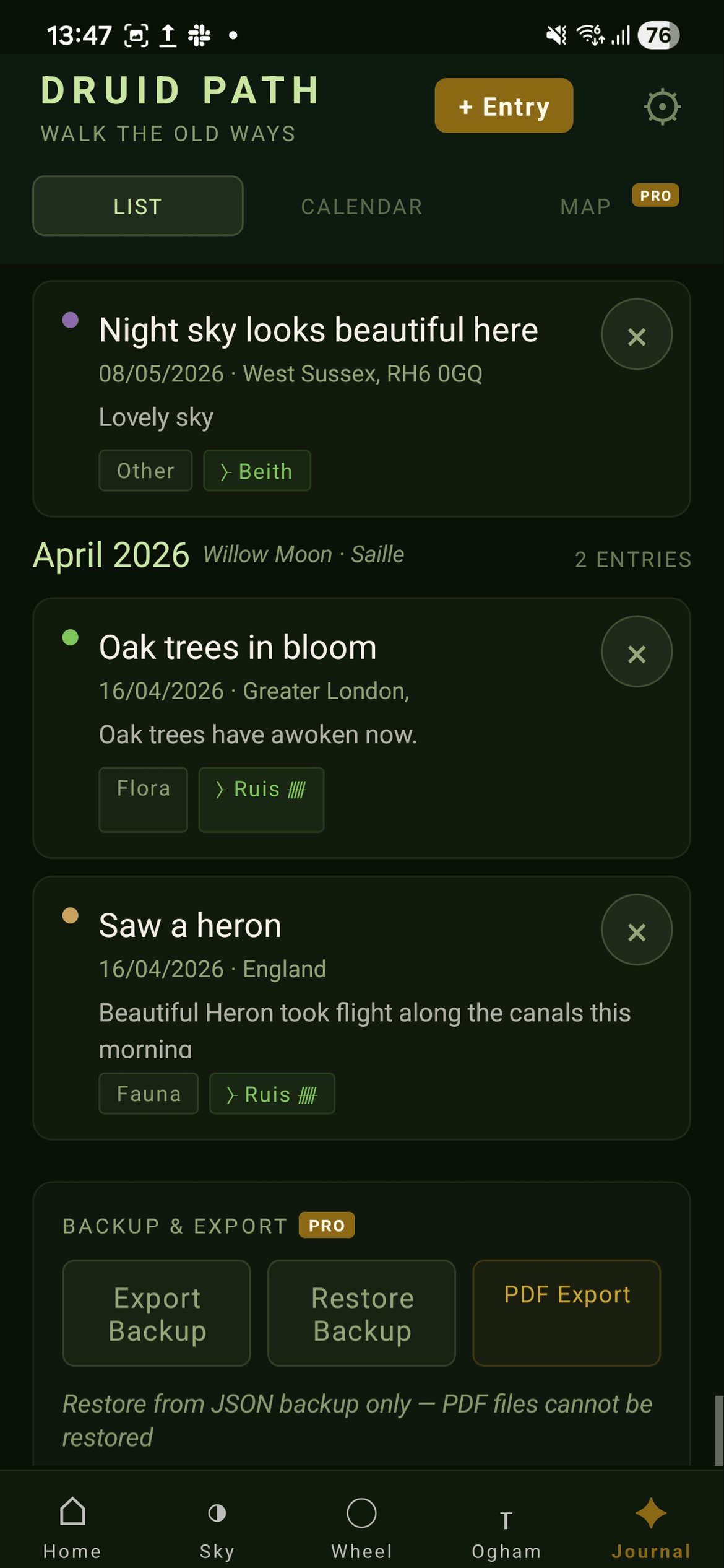 Nature Journal — List View