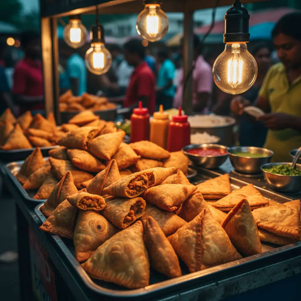 image of a samosa and vegetable roti 