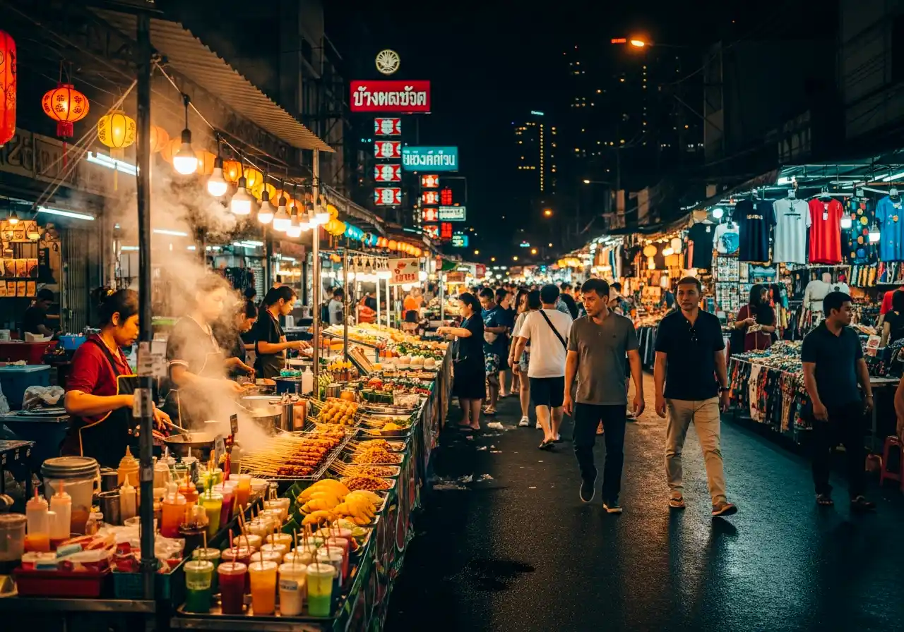 Image of bustling night market in Bangkok