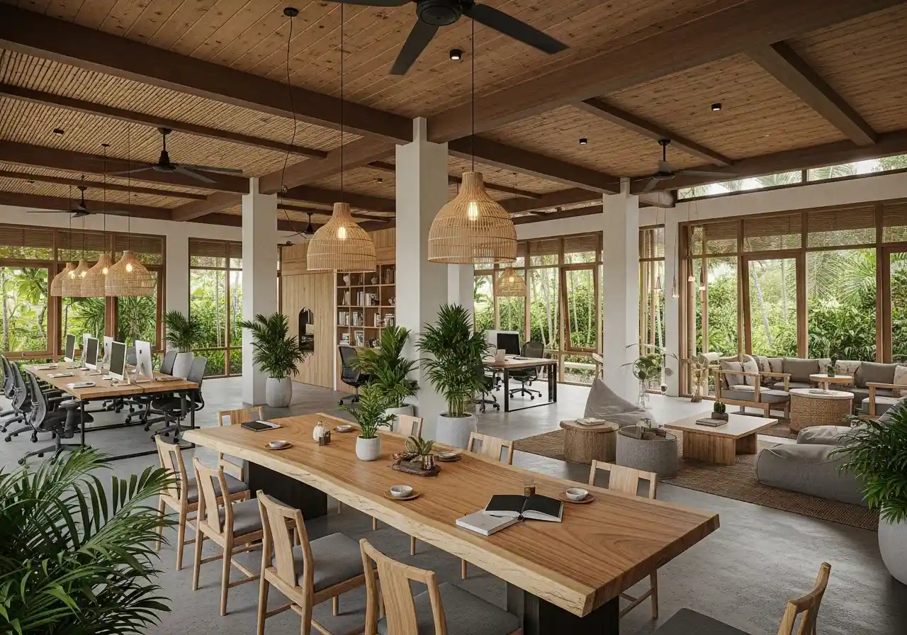 Image of modern coworking space interior in Bali