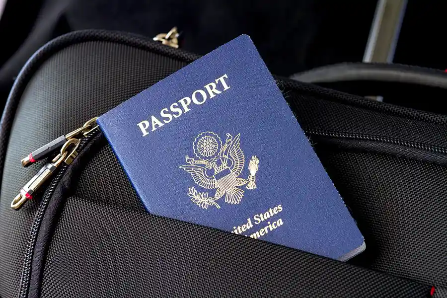 Image of passport in a bag