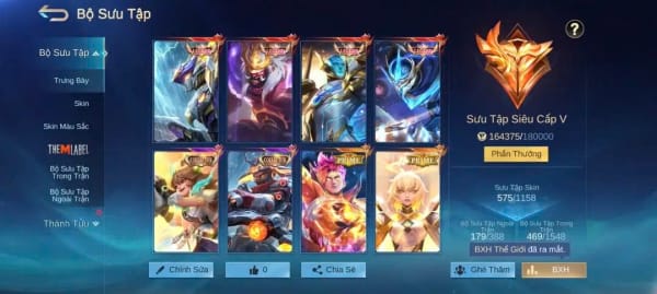 Acc vip 4 skin Legend giá ưu đãi