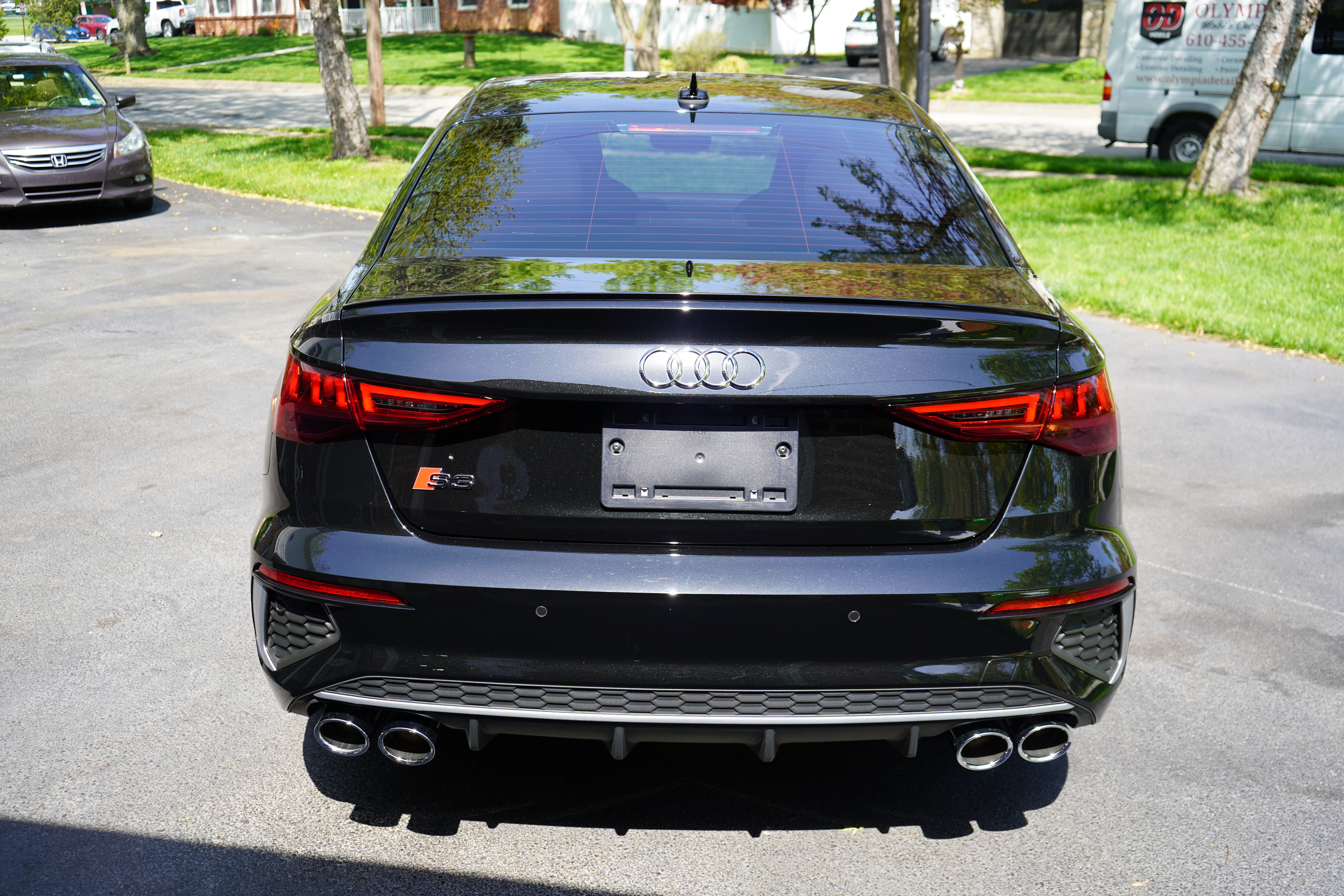Black Audi S5 rear after detail, Wayne PA