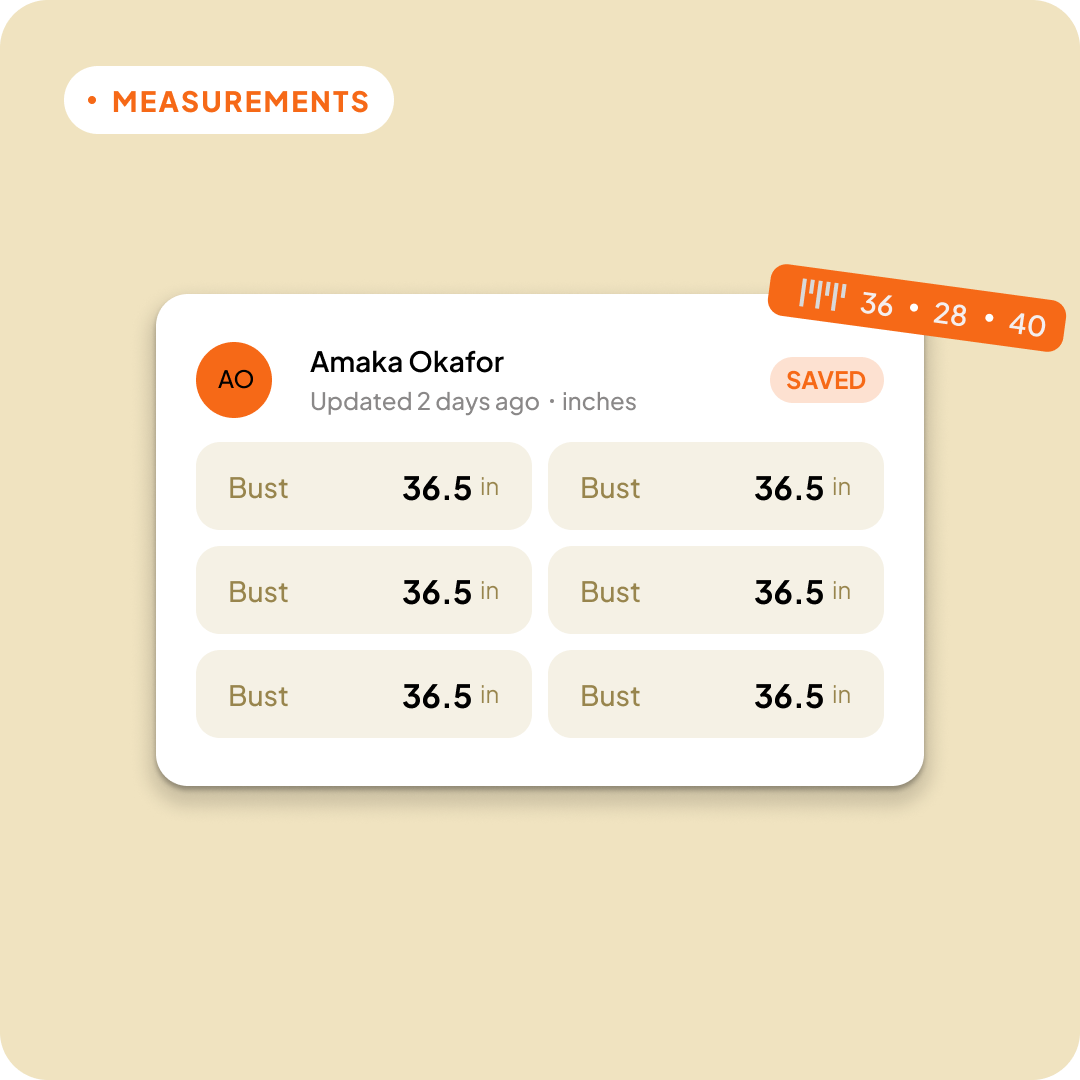 Seampal measurement form with detailed body measurements