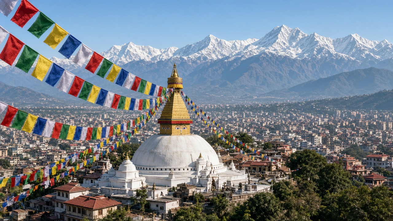 Nepal temples and mountains
