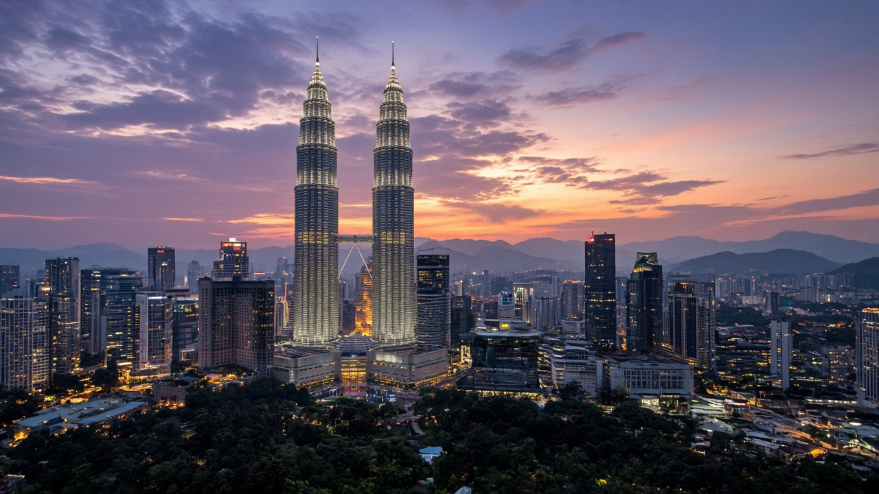 Malaysia skyline and coastal travel scene