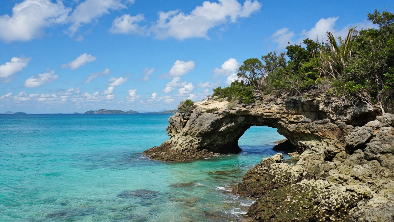 Natural rock bridge and turquoise water on Neil Island, Andaman