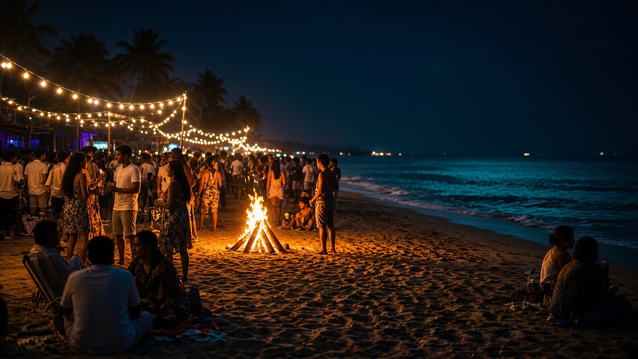 Festive night beach lights in Goa for New Year