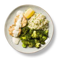 Rosemary Lemon Chicken Burgers with Caulimash