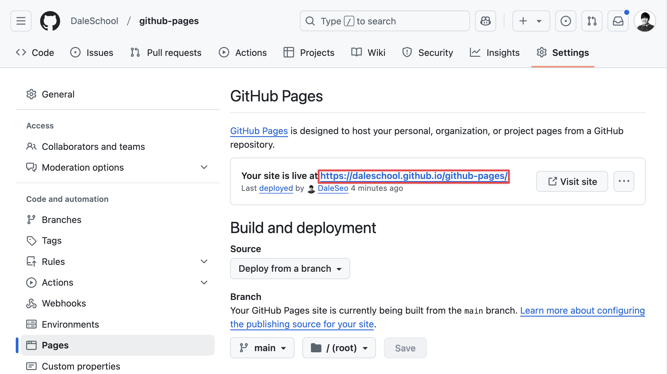 GitHub Pages URL