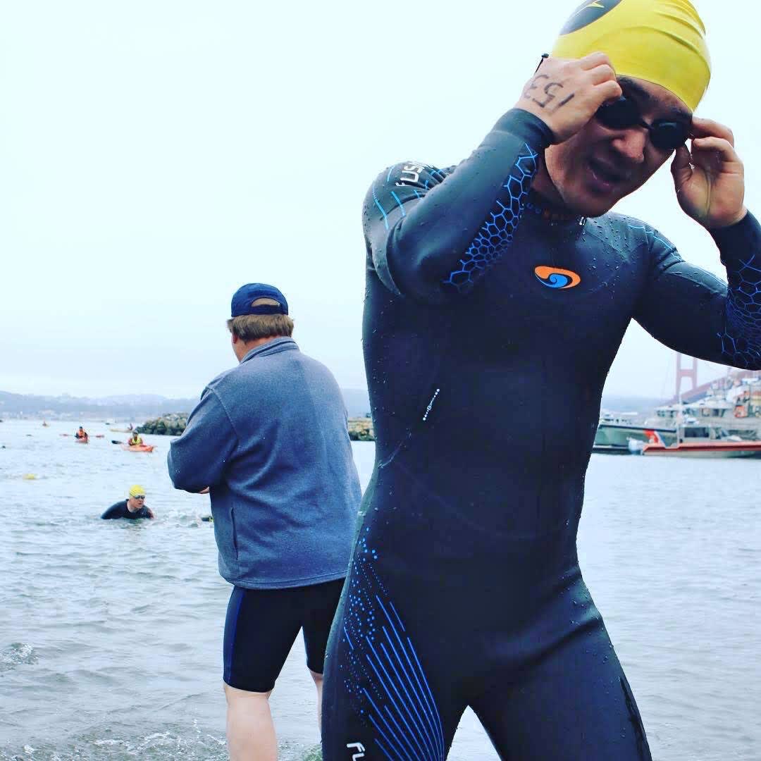 The victory moment I finished Golden Gate Bridge Swim in 2018