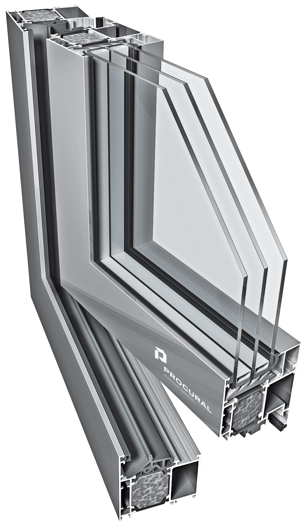 Coupe technique du système de fenêtre en aluminium PE68