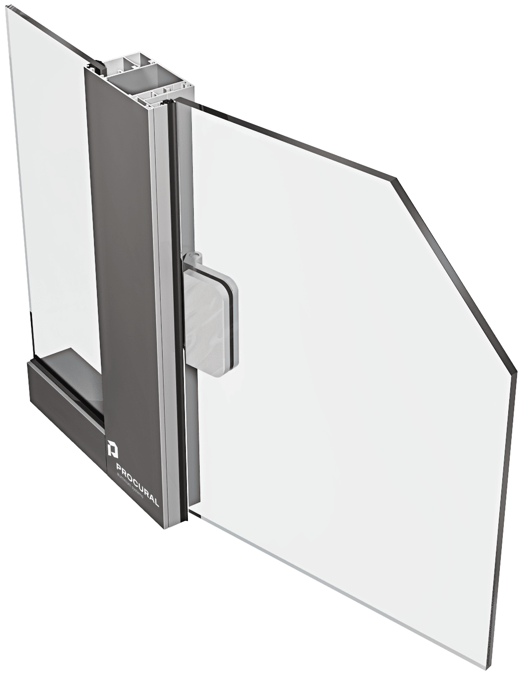 Coupe technique du système de porte en aluminium tout en verre PE50