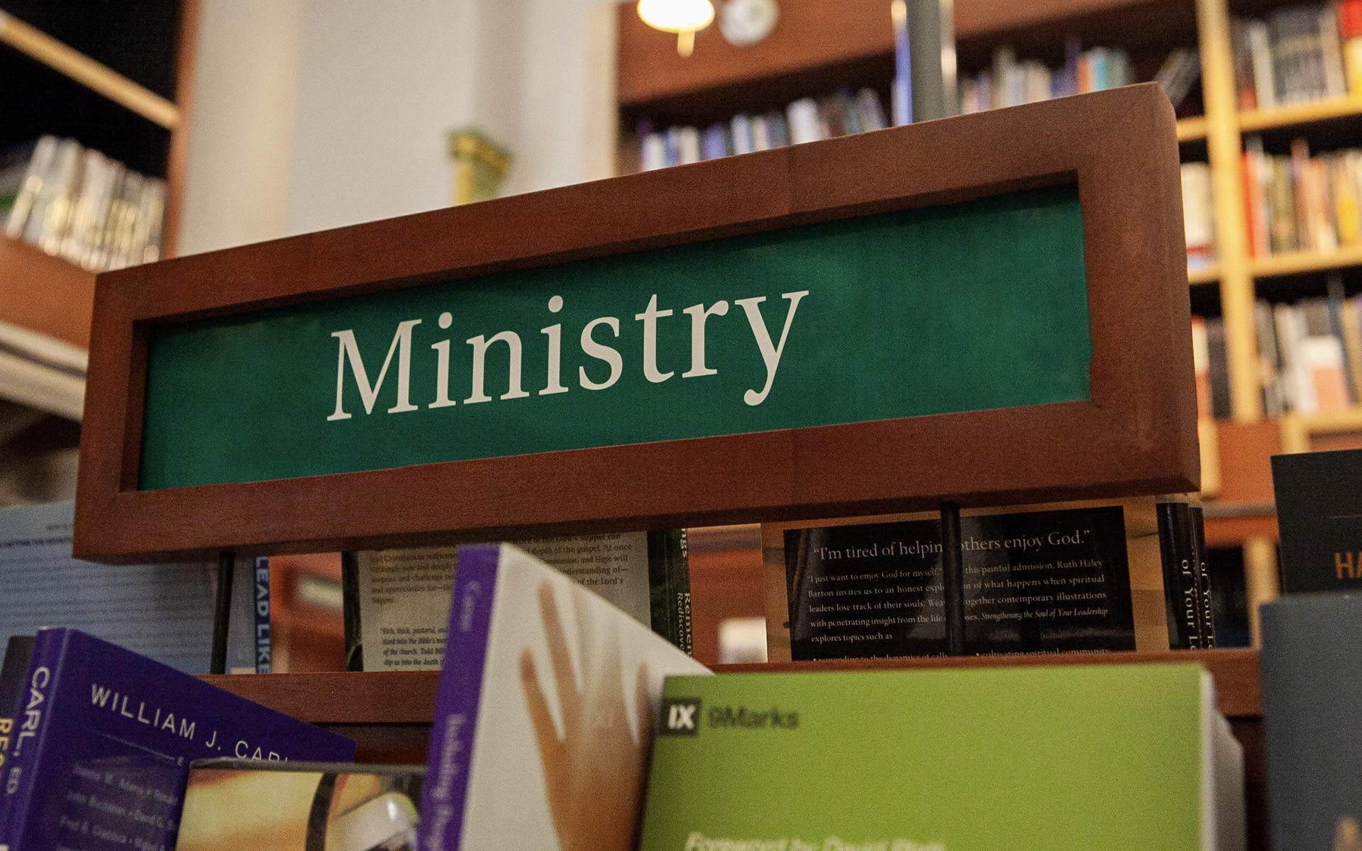 ministry sign in the bookstore