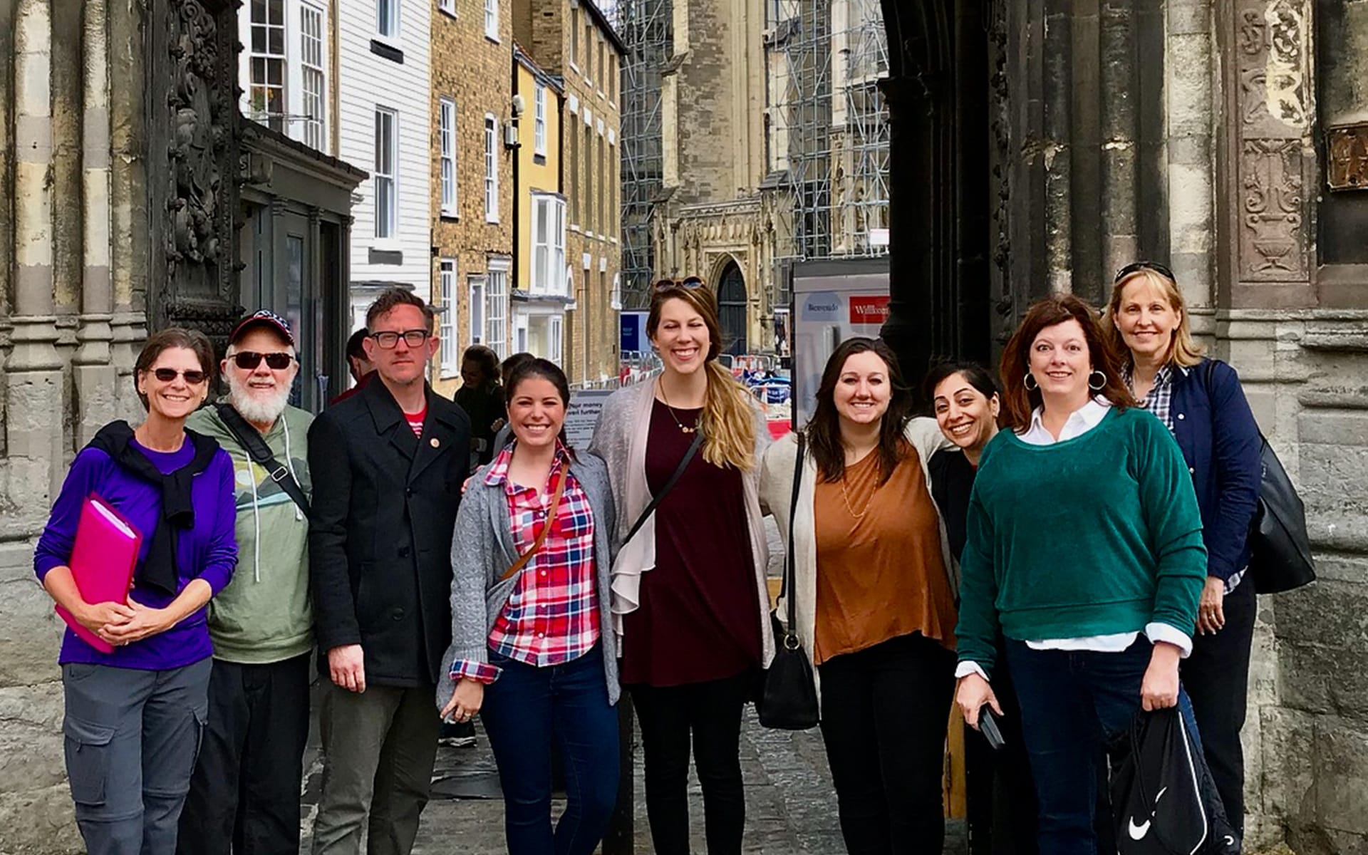 Sandi Glahn and Reg Grant and a group of students in Europe