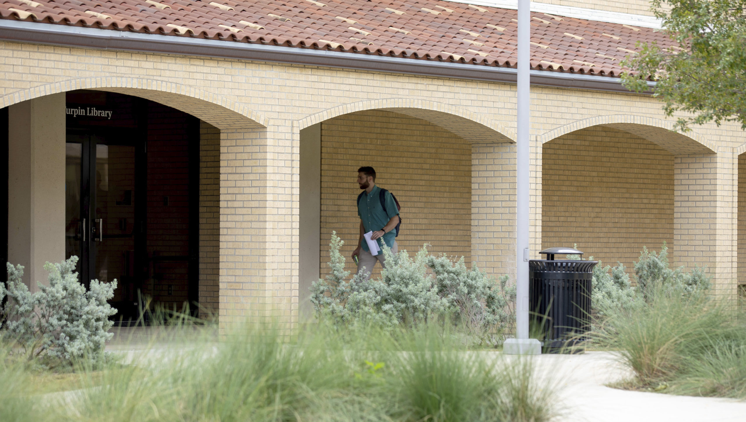 the front of the library from the outside