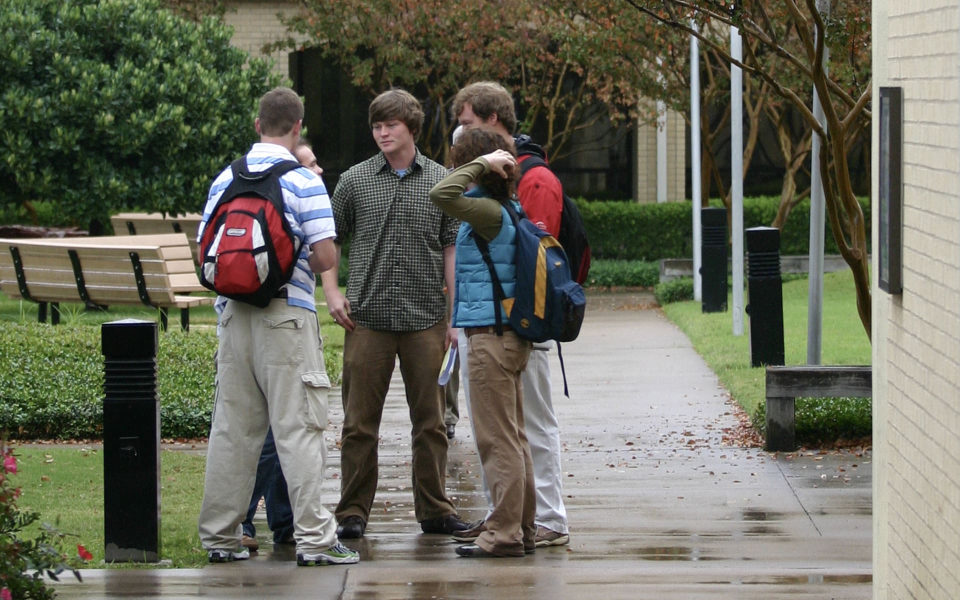 group of students talking outside