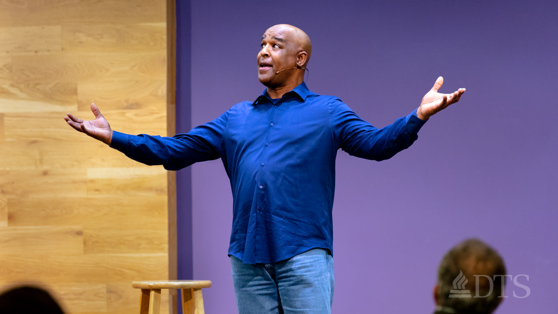 Marquis Laughlin dramatically reciting scripture in chapel