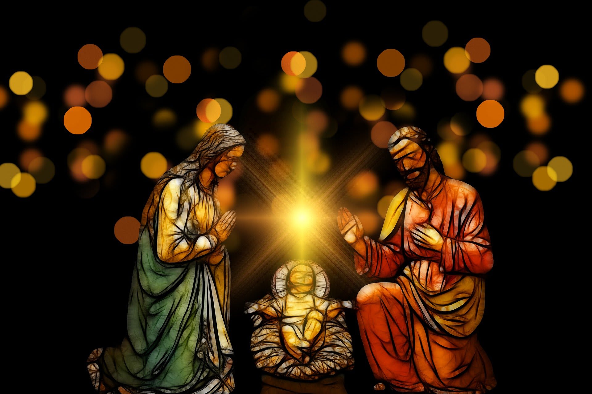 Nativity scene figures of Jesus, Mary, and Jospeh