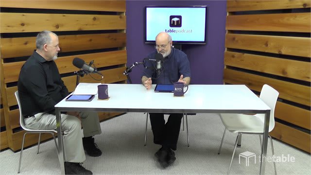 Dr. Bock and Dr. Kreider recording The Table podcast