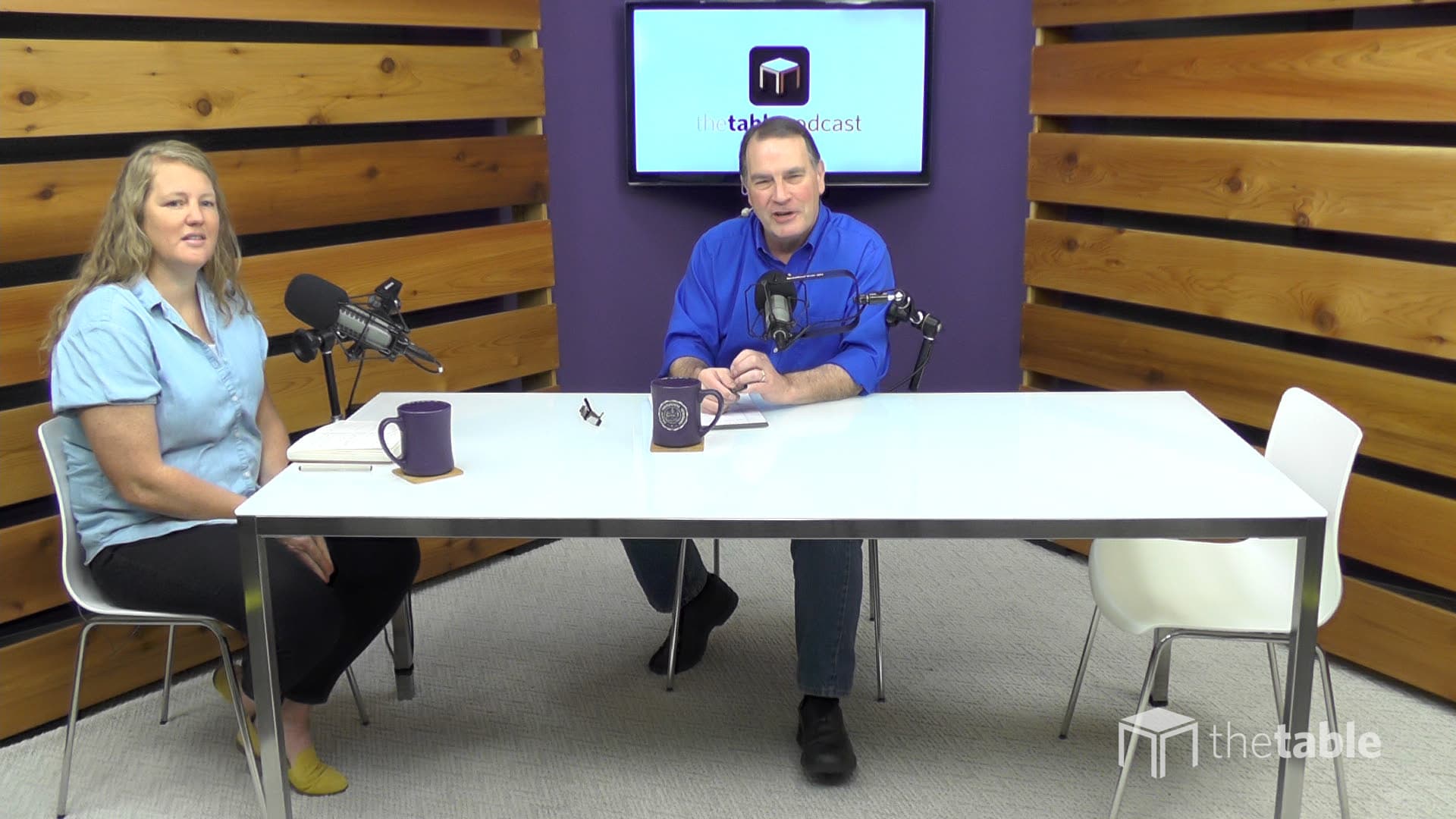 Guest speakers recording The Table podcast