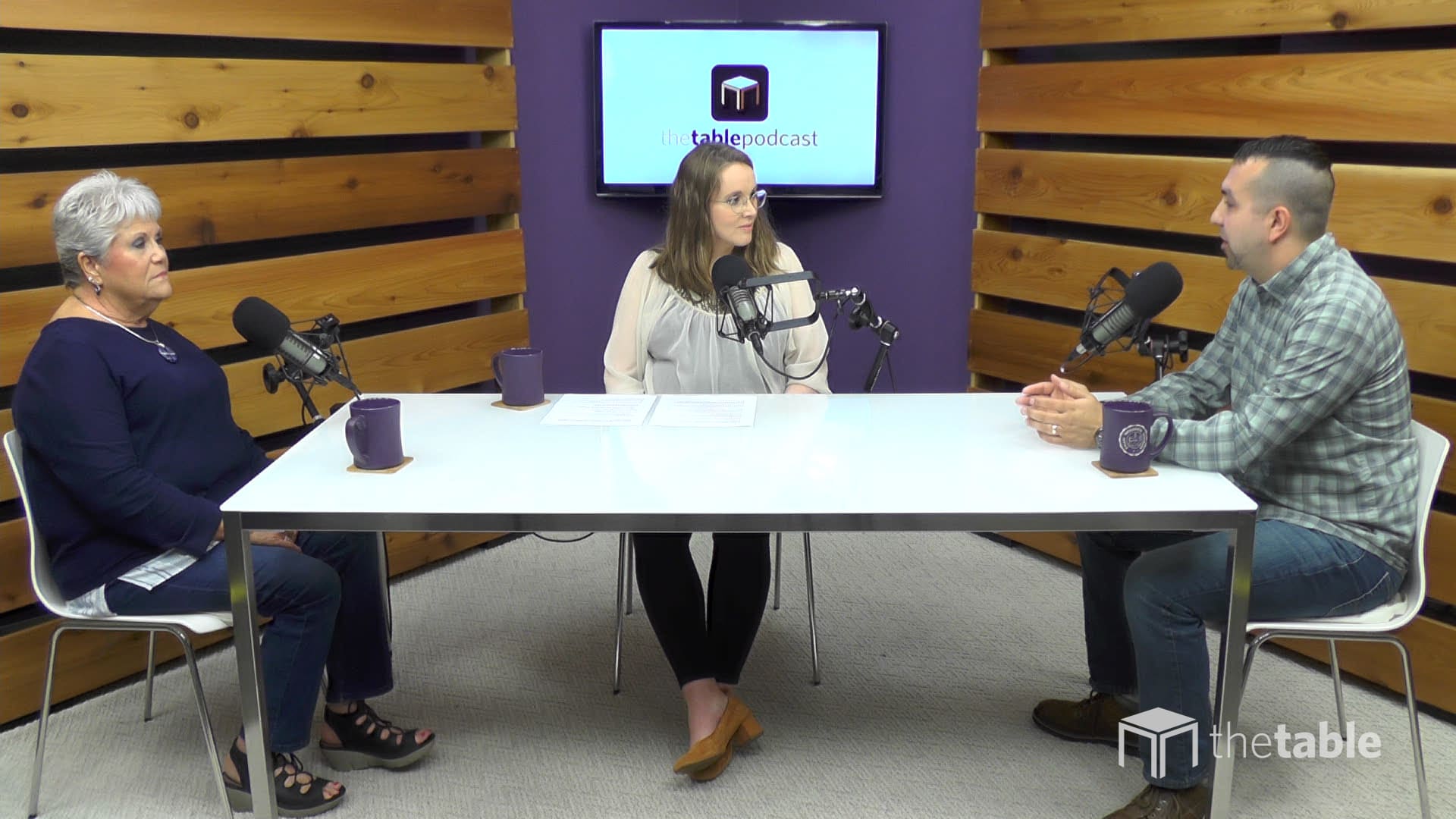 Guest speakers recording The Table podcast