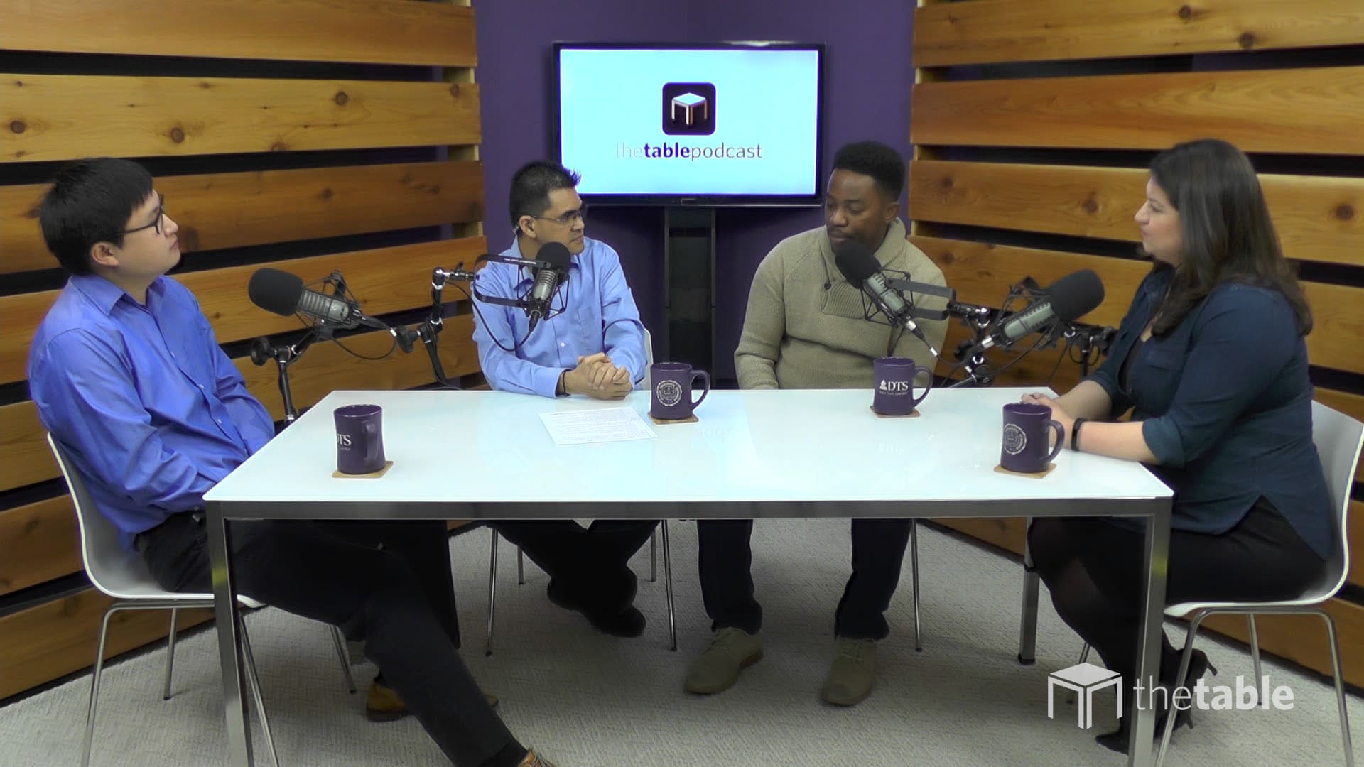 Guest speakers recording The Table podcast