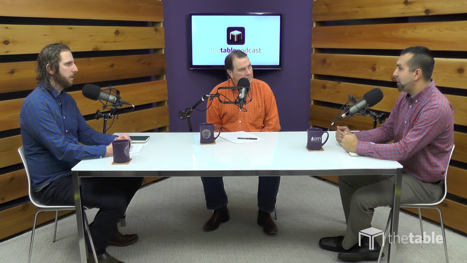 Guest speakers recording The Table podcast
