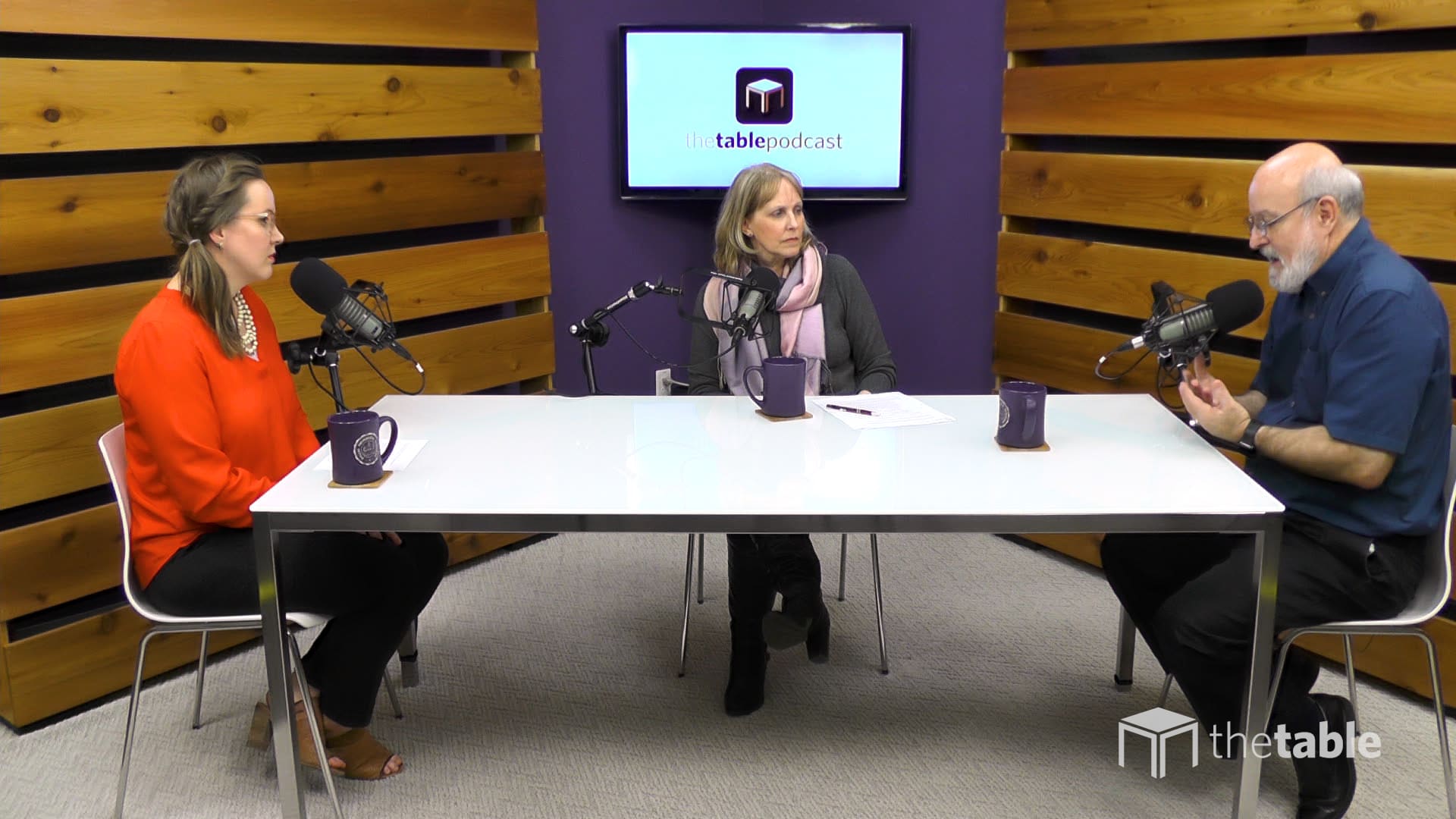 Dr. Bock, Dr. Glahn, and a guest recording The Table podcast