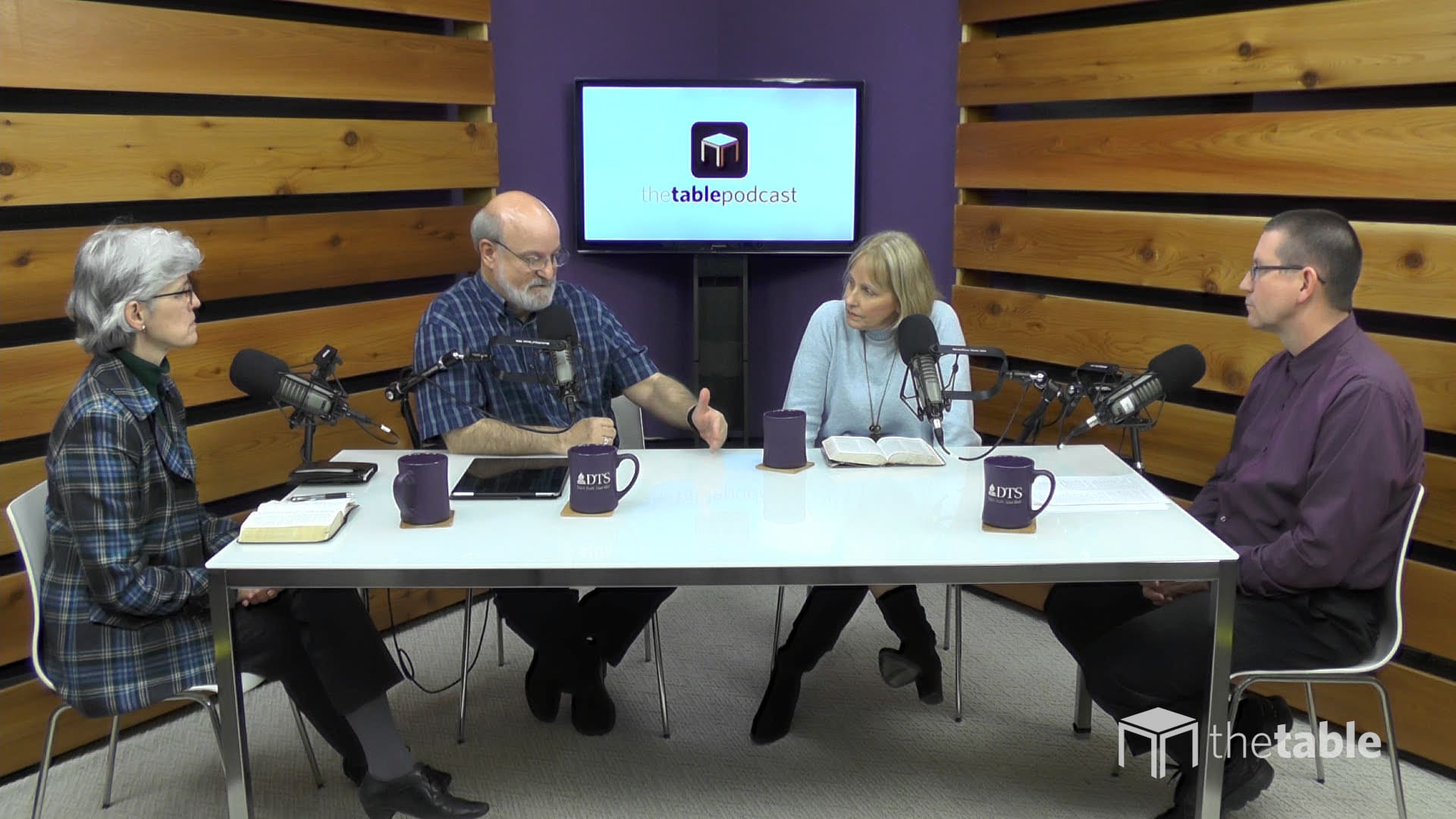 Dr. Bock with other DTS professors recording The Table podcast