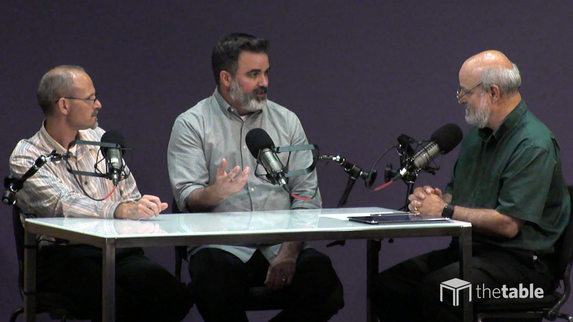 Dr. Bock and two other DTS professors recording The Table podcast